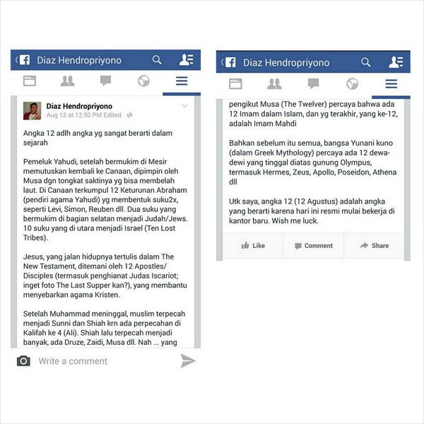 Postingan FB tentang angka 12