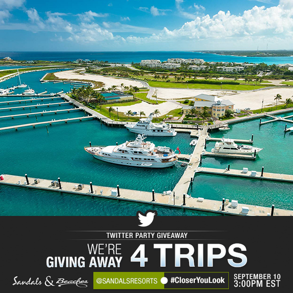 SandalsResorts's tweet photo. RT if you like a good twitter party! Join us September 10th at 3pm EST and you could be the winner of a free trip! http://t.co/qT2df0OV7n