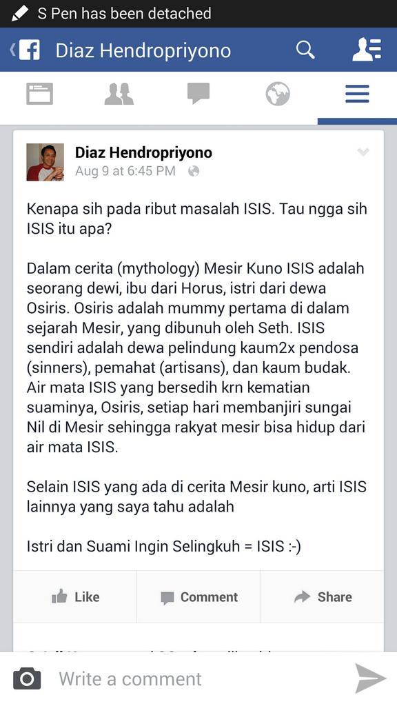 Postingan FB mengenai ISIS