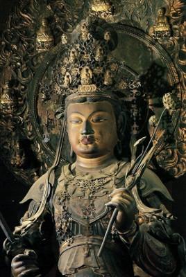 仏教美術　古銅鍍金　騎獅文殊菩薩像　仏像　C　7665E 紫金石 知恵の象徴 文殊菩薩 仏教美術 オブジェ 獅子