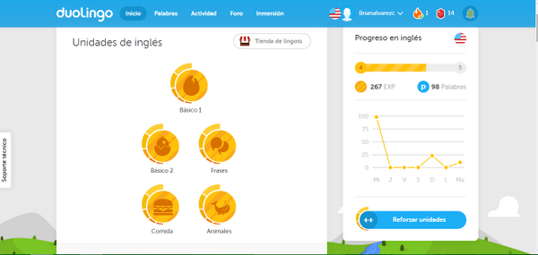 BrianAlvarezC's tweet photo. Practicando inglés con #Duolingo #CoLabOnL2, ahí voy... http://t.co/rvm5qJ3t5G