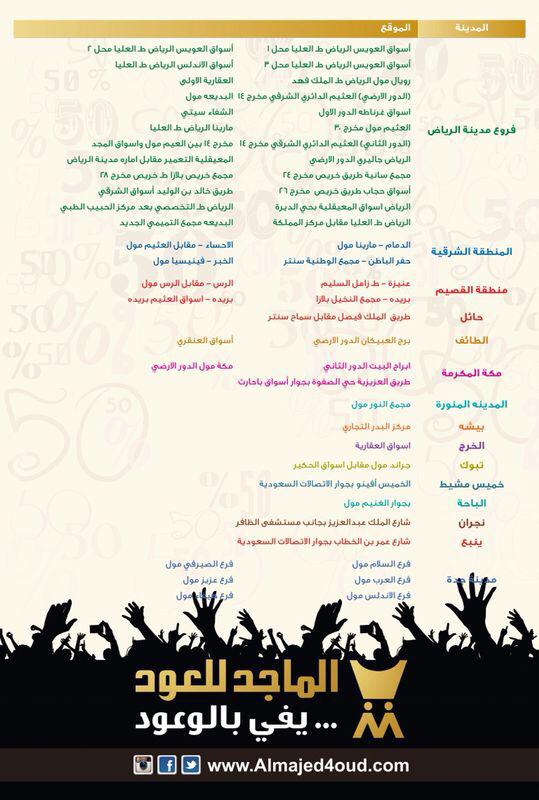 ما هى عناوين فروع الماجد للعود موقع موسوعتى