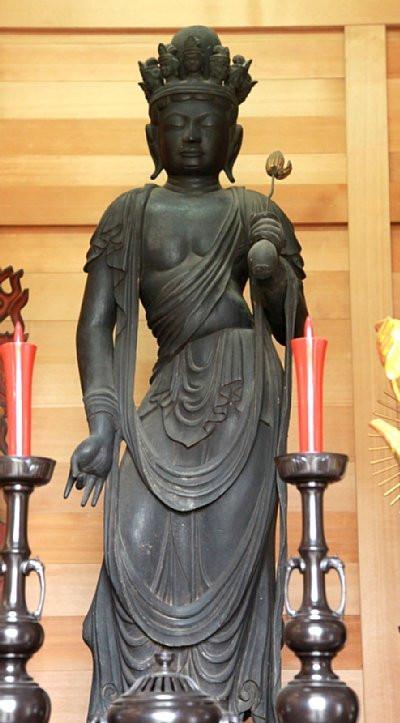 ○一刀彫 蓮花観音 仏像 立像60cm 仏教美術 東洋彫刻 オブジェ（単 