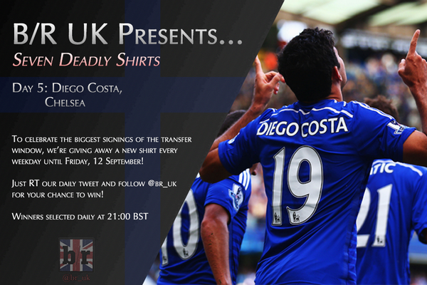 brfootball's tweet photo. WIN! Day 5 of our #7DeadlyShirts giveaway, &amp; we’re giving away a Diego Costa, Chelsea shirt. RT/follow to enter! http://t.co/6DVFYQPmTh