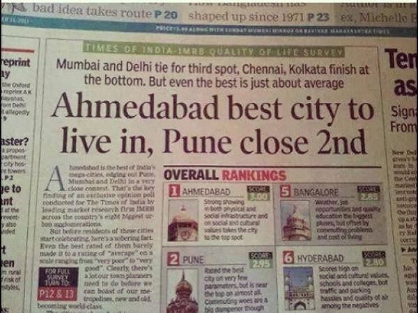 #Chennai also loses it's #BestIndianCity to live in tag to #Ahmedabad. Not cool. :(