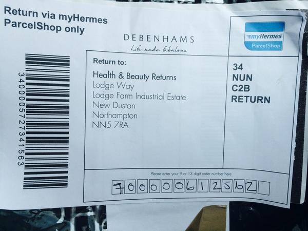 32 Debenhams Returns Label Hermes 