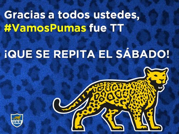 unionargentina's tweet photo. El próximo sábado, ante los #Wallabies, todos estaremos apoyando a la Selección con el #VamosPumas http://t.co/L6xPUCSect