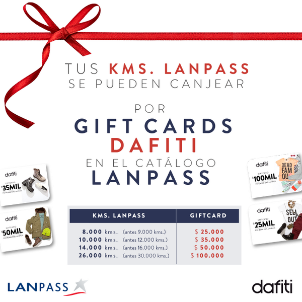 dafitichile's tweet photo. Ahora con menos KMS. LANPASS puedes canjear tu Gift card Dafiti. Renueva tu closet http://t.co/jig4ZryK9D http://t.co/DKbOSDzdv2