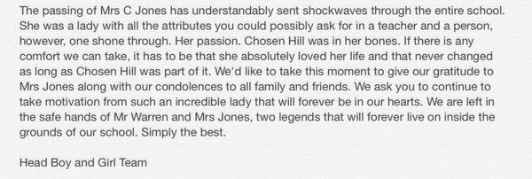 ChosHS_Students's tweet photo. #thankyoumrsjones http://t.co/rGL5VlRvKj