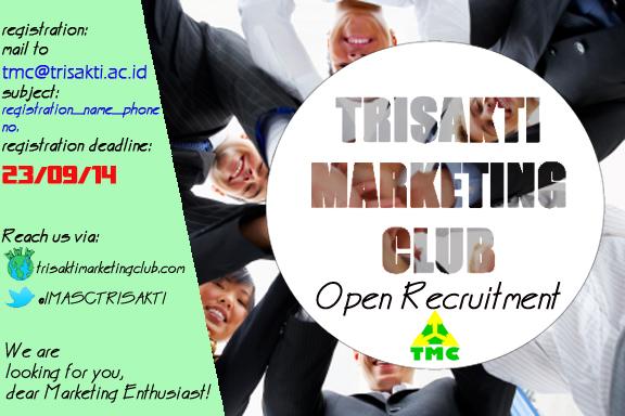 OPEN RECRUITMENT TRISAKTI MARKETING CLUB 2014 !! <a href="/DKUUSAKTI/">DKU USAKTI</a> <a href="/anak_trisakti/">anak trisakti</a> <a href="/trisakti_/">Trisakti University</a>