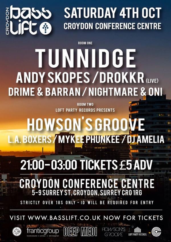 CroydonBasslift's tweet photo. Check out the flier for the next #Croydon #Basslift party at @CroydonCC with @TUNNIDGE @HowsonsGroove @DROKKR + More http://t.co/hRHyeGGk9p