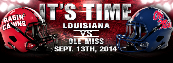 RaginCajunsFB's tweet photo. Cajuns take on @OleMissFB this weekend! The game starts at 3pm and will be on the SEC Network! Let's Geaux Cajuns! http://t.co/yNuvVNfGk8