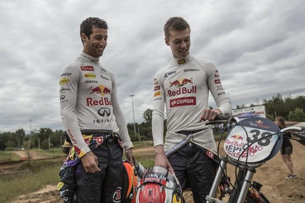 RBContentPool's tweet photo. See @DanielRicciardo and @Dany_Kvyat race on 2 wheels - Clip for editorial use: http://t.co/uiSYqdCuD8 http://t.co/BKyassHkSU