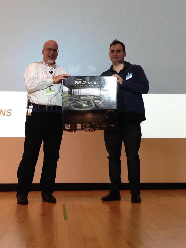 RhoMobile's tweet photo. Congratulations to #AppForum2014 #Hackathon winners! Drones for all! http://t.co/LiGEULppnS http://t.co/cjaIlN8Esw http://t.co/G2lREq8ouU