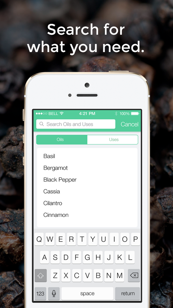 i-Phone sneak peak! Search by oil &amp; use. Coming soon: search by recipe name, recipe author &amp; key words #essentialoils