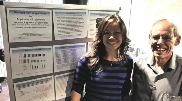 DrGrindberg's tweet photo. Roger Lasken from @JCVenterInst and I at his poster on our #singlenuclei #RNA-Seq work. :)  #scg14 @karolinskainst http://t.co/WGU4G4MJgh
