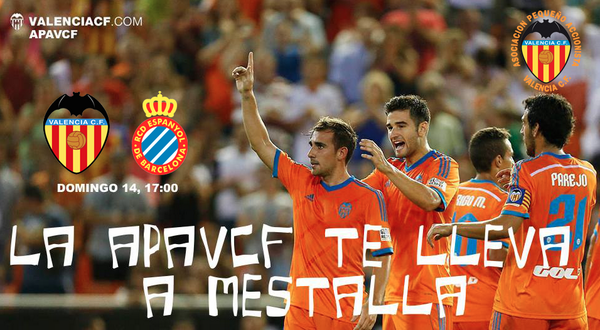 El #APAVCF sortea 6 entradas para el partido de Liga VCF-ESPANYOL Solo tienes que seguirnos y hacer RT para concursar
