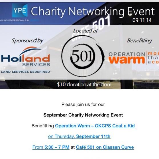 YPE_OKC_Chapter's tweet photo. See you tomorrow for our monthly Charity Networking Event! $10 charity donation required. http://t.co/l3pstHrEmX
