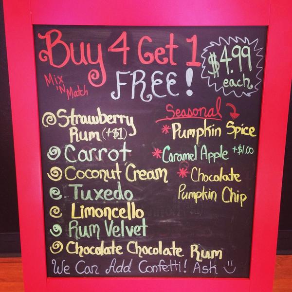 LisasRumCake's tweet photo. ICYMI: now available in CUTSยฎ! #FallMenu #SeasonalFlavors #CaramelApple #PumpkinSpice #CakeCUTS #ShopOnline #Instore http://t.co/Rssts387OY