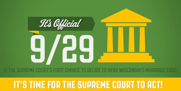 WI4Marriage's tweet photo. BIG NEWS: #SCOTUS may consider #Wisconsin's marriage case on 9/29! http://t.co/yyUIeVre8e #lgbt #WI4M http://t.co/tB5FFR5FuC
