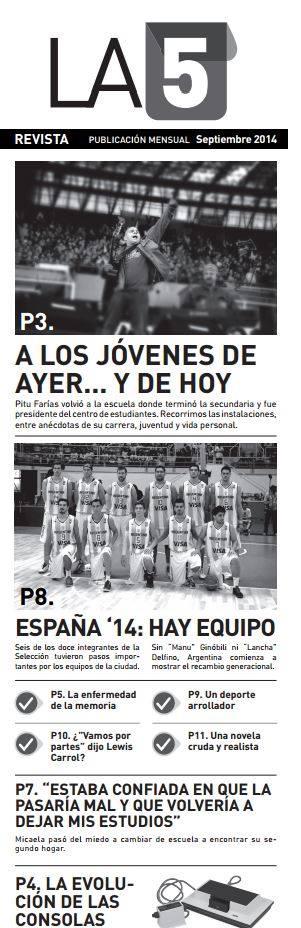 RevistaLA5's tweet photo. Esta es la tapa de #Septiembre de #LA5: @PituFarias; Mundial de Basquet; La Evolución de las Consolas (videojuegos). http://t.co/KXaj4zkp8X
