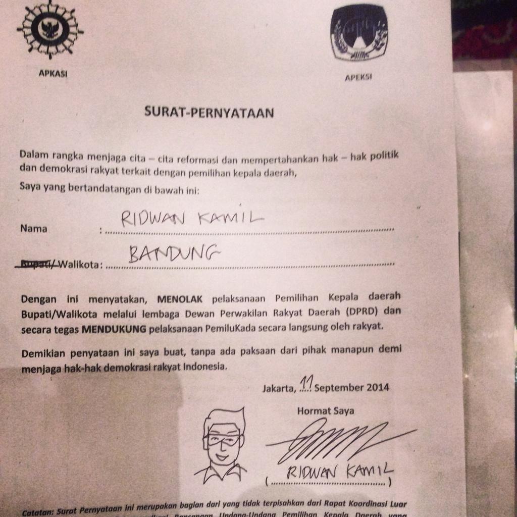 Gambar Lucu Di Surat Pernyataan Penolakan RUU Pilkada Ridwan Kamil