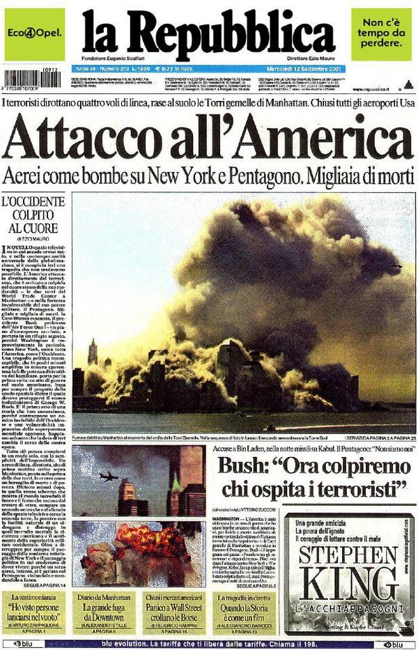 repubblica's tweet photo. 11 settembre 2001 - Attacco all'America http://t.co/sw760q2udQ