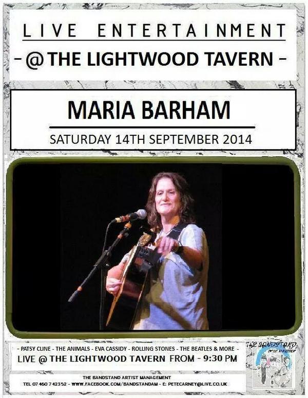 <a href="/mariabarham55/">Maria Barham</a>  playing live at the Lightwood Tavern Stoke on Trent this saturday ! Free Entry !  #mariabarham