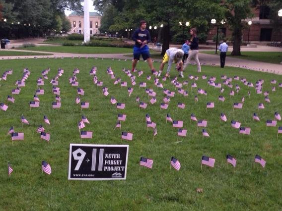 charlielangton's tweet photo. U of M students place 2,977 flags on the Diag to remember victims of 9-11.  @WWJ950 http://t.co/U8WETA5i8P