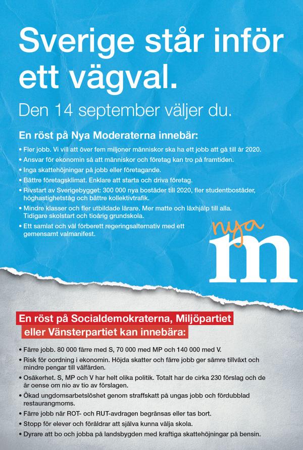 moderaterna's tweet photo. Sverige står inför ett vägval. Den 14 september väljer du. #svpol #jobbvalet http://t.co/QIAjcpch9G