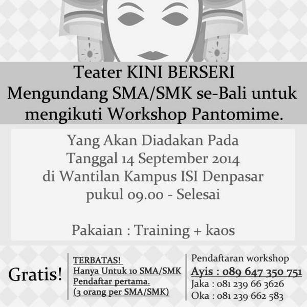 Belum daftar ini? Segera hub Ayis di CP <a href="/TeaterAngin/">TEATER ANGIN SMANSA</a> @teaterkirana <a href="/teaterbagol/">Teater Bali Global</a> <a href="/TeaterTeras/">TeaterRemajaSmansaku</a> <a href="/LaJose_Theatre/">Teater La Jose</a>