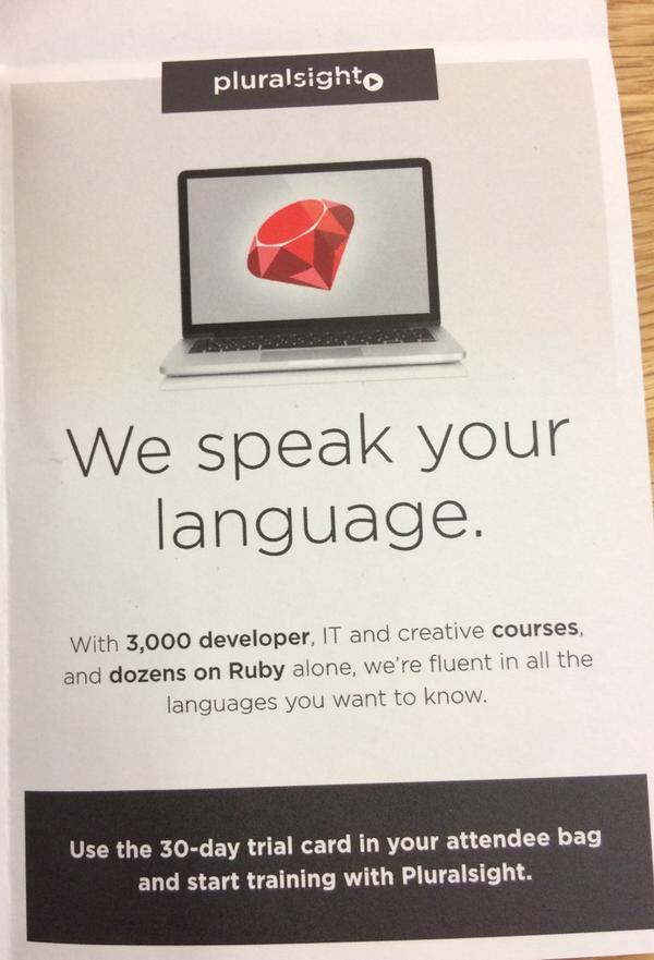 utahpadre's tweet image. If you&apos;re at #FrozenRails make sure to check out the @pluralsight 30 day trial.