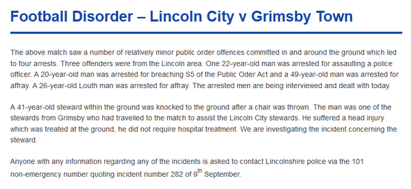 codalmighty's tweet photo. Update from @lincspolice on disorder at #Imps v #GTFC. If you know anything, please help them #kickoutthedicks http://t.co/ZKylItqS4n