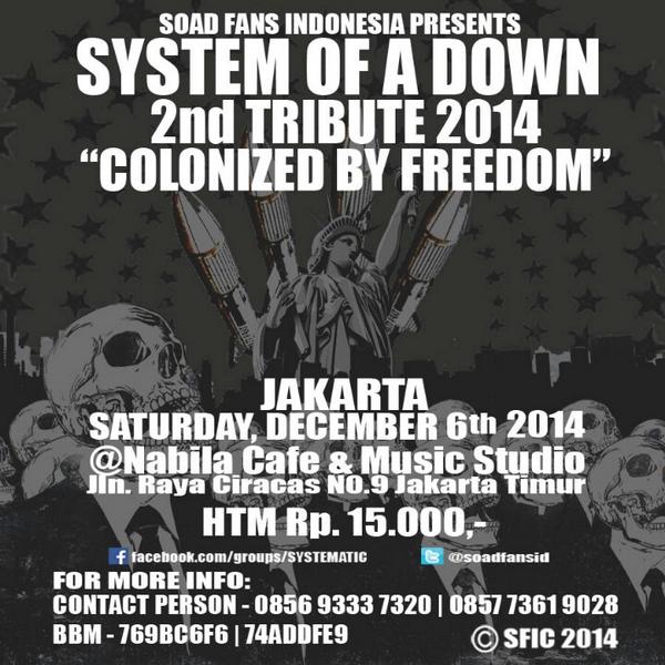 SOADfansID's tweet photo. Oh pasti RT @syifa_unulz: pda perform gak bro ?"@SOADfansID: 2nd TRIBUTE TO SOAD 2014 is coming http://t.co/ixfPjdRKsa"