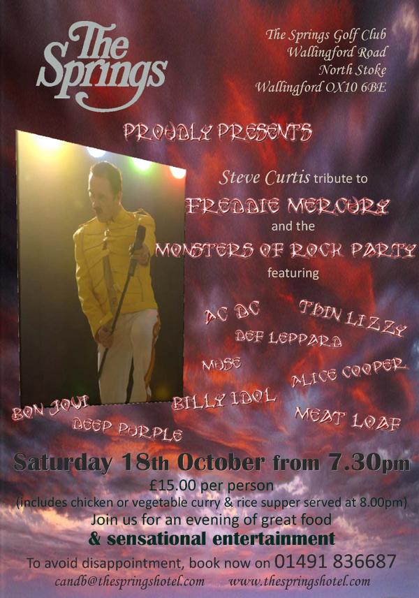SpringsGolfClub's tweet photo. We still have some tickets left for our Freddie Mercury &amp; the Monsters of Rock Night on 18th Oct. Book 01491 836687 . http://t.co/cWbSFUz94S