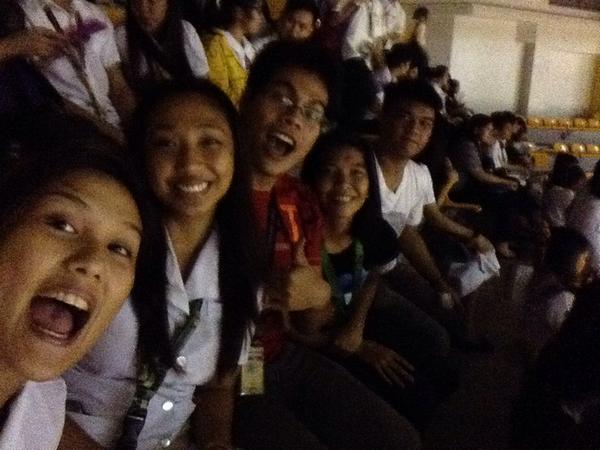 Krubial's tweet photo. Waiting for the @Salinggawi1968 routine!!!!! Woohoo #finaldryrun #Salinggawi2014 #cheerdance2014 We love you UST!!! http://t.co/0icEnqmSny