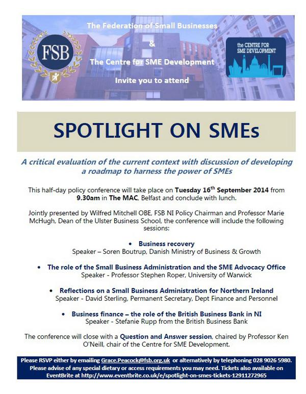 FSB_NI's tweet photo. Last few spaces remaining for umissable event on how SMEs vital to recovery of NI economy. http://t.co/GYcDIK5Eiz