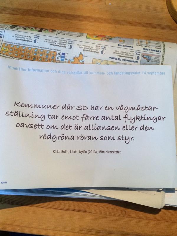 SD:s valpropaganda. Ännu ett av många skäl att inte rösta på dem.