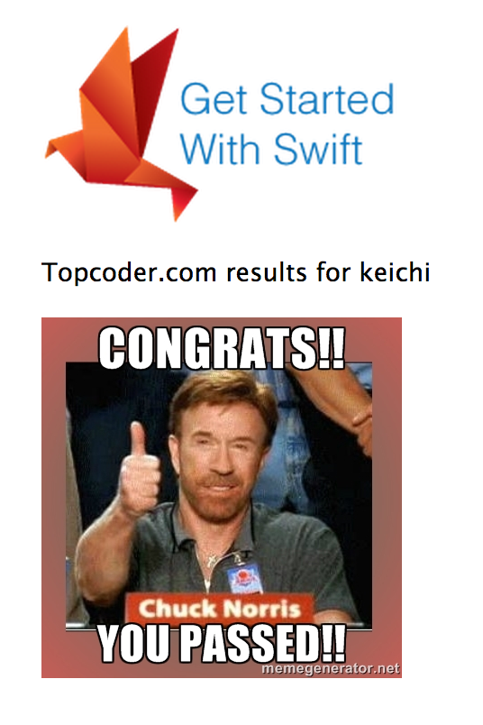 _keichi_'s tweet photo. Yay! http://t.co/r9iuxswwzL @topcoder #getswifter http://t.co/8KsjdpfOqR