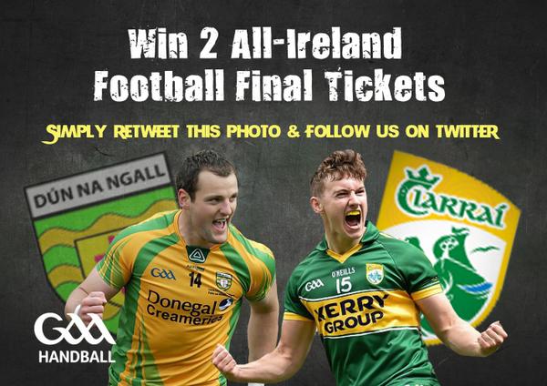 Who wants 2 FREE All-Ireland Football Final Tickets?? Simply Retweet &amp; Follow Us! <a href="/officialdonegal/">CLG Dhún na nGall</a> <a href="/Kerry_Official/">Kerry GAA</a>