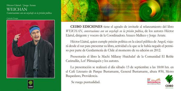 Biblio Provi On Twitter Hector Llaitul Y Jorge Arrate Presentan Libro Weichan Sabado 13 De Septiembre 18 Hrs En Cafe Bustamante Imperdible Http T Co Lcxalswlch