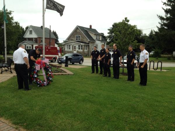 Wickliffe Firefighters observe Patriot Day by laying a wreath in remembrance of 9-11 at Wickliffe's Liberty Gardens