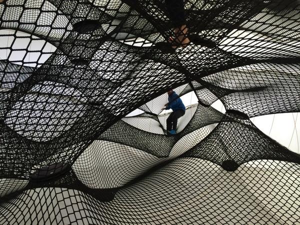 Testing out the <a href="/Beakerhead/">Beakerhead</a> Net Blow-up in the East Village event tent. It opens today at 11am.