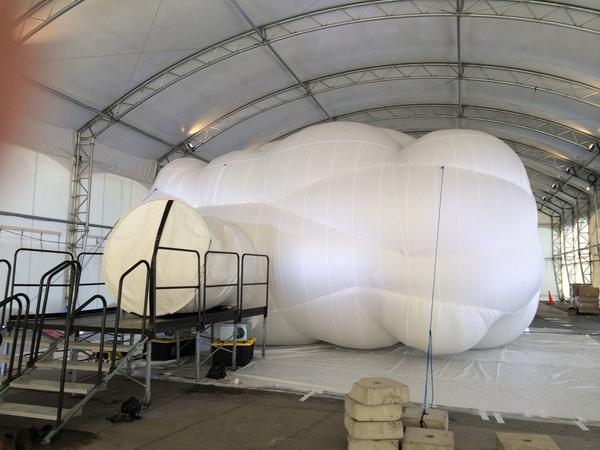 EastVillageYYC's tweet photo. Testing out the @Beakerhead Net Blow-up in the East Village event tent. It opens today at 11am. http://t.co/SE2Ti4P7X9
