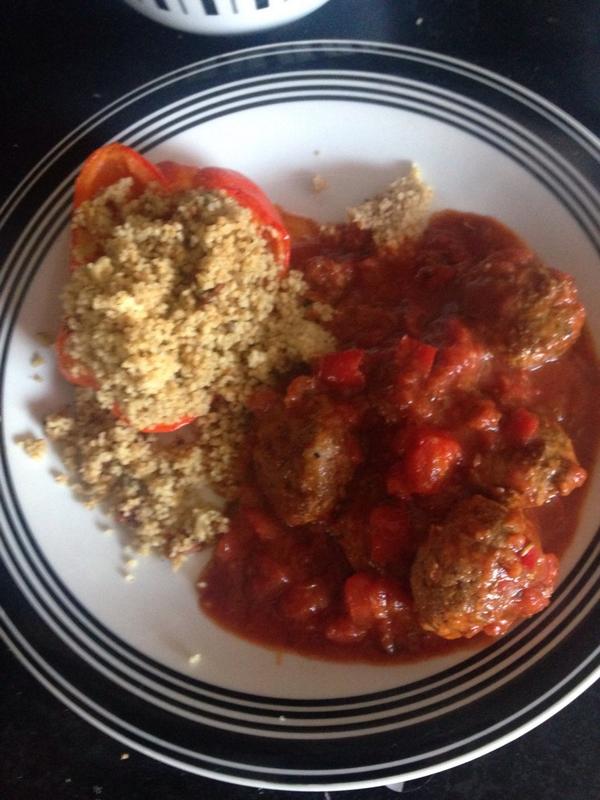 SeanKane1989's tweet photo. Made this for me and @meganhamlyn1 Moroccan meatballs with Cous Cous and roasted red pepper #chefkane http://t.co/IETdj3dgmW