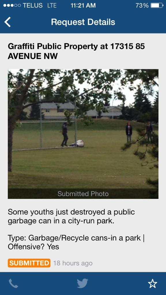 yeg311app's tweet photo. Of course we would never want you in harms way but really, this was a good opp to kick some arse. #yeg http://t.co/kEUesJMgRV