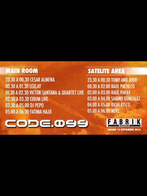 pablorrppmadriz's tweet photo. Horario para la #code099 en @fabrikdiscoteca #entradas #anticipadas 618043418 http://t.co/j8JZDFKiHS