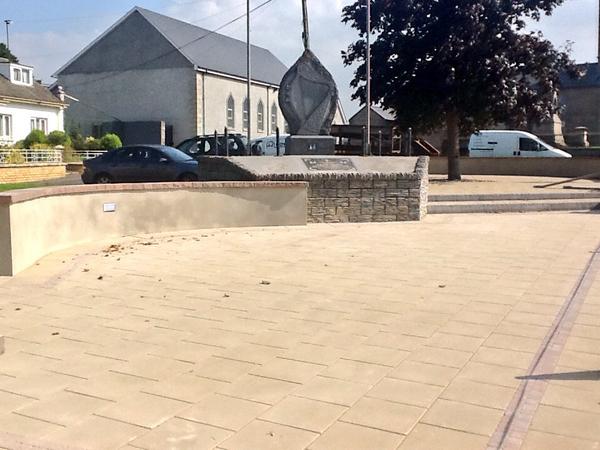 Paving, steps, lighting and walls complete at The Grove, Dungiven. Now time for street furniture: bollards, seating