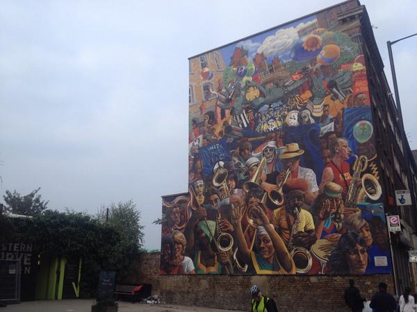 OPENDalston's tweet image. Refurbished Hackney Peace Carnival Mural looking good! - scaffolding taken down today