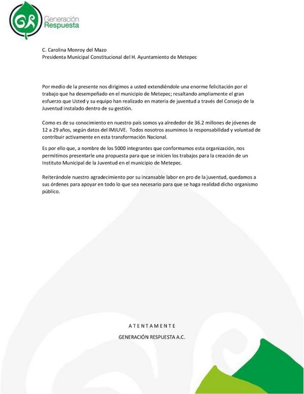 GRespuesta's tweet photo. Querida Presidenta @CarolinaMonroy_ le proponemos crear el #IMJuventud @analiliaherrera @LauraBarreraF @DavidLpzC http://t.co/IBoubxVvOq